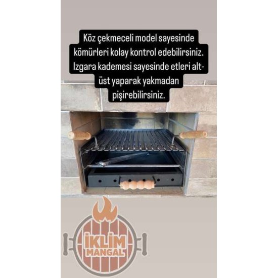 40x50 Barbekü Taş ocak Taş Şömine Bims barbekü içine kızaklı ızgara çekmeceli küllük