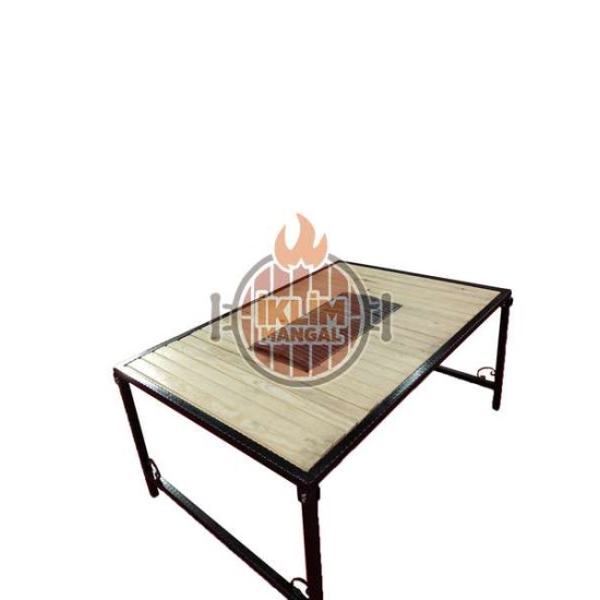 8 kişilik masa mangal , masa üstü ızgara , ahşap masa dış mekan için masa
