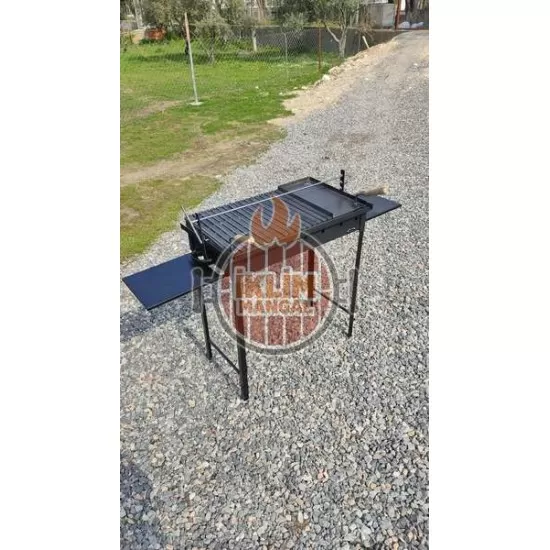 40x70 cm Çift Sehpalı Oluklu ızgaralı ve pleyt tavalı Kokoreç Şişli Mangal