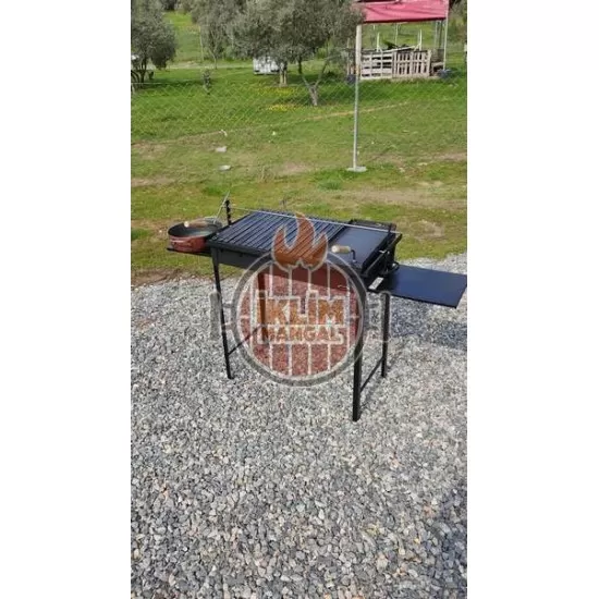 40x70 cm Çift Sehpalı Oluklu ızgaralı ve pleyt tavalı Kokoreç Şişli Mangal