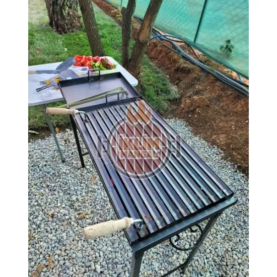 40x100x75 cm Demir Büyük Mangal Oluklu Izgaralı Mangal etkinlik toplantı parti boy seyyar ayaklı mangal