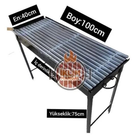 40x100x75 cm Demir Büyük Mangal Oluklu Izgaralı Mangal etkinlik toplantı parti boy seyyar ayaklı mangal